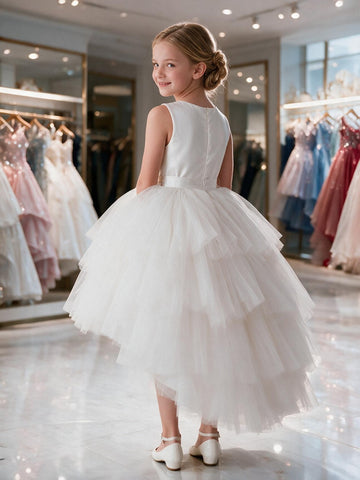 Turquoise High Low Kiddie Party Gown GACH179