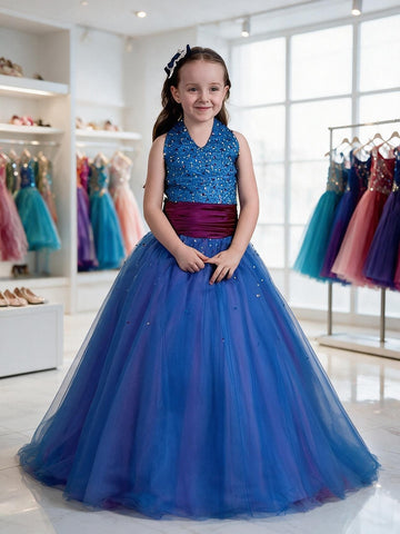 Royal Blue Party Gowns For Kids GBCH011