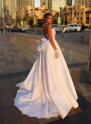 Modern Chic Pearls Strapless Satin Basque Waist Wedding Dress BWD312