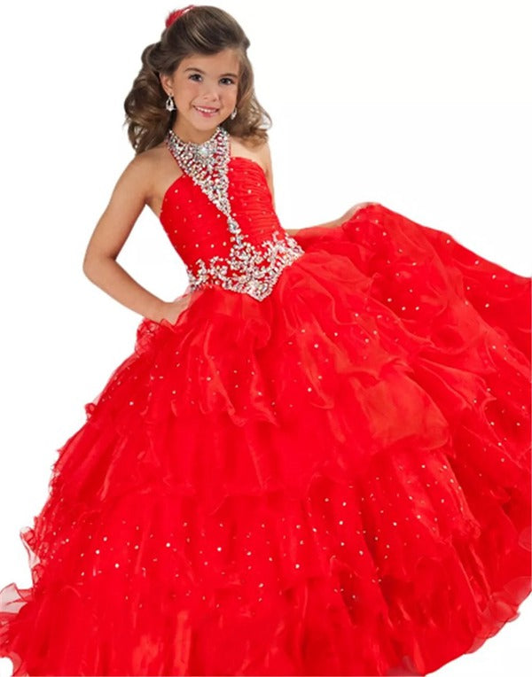 Trendy Red Kids Girls Pearls Ball Gown Prom Gown GCH0161