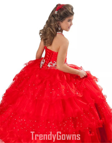 Trendy Red Kids Girls Pearls Ball Gown Prom Gown GCH0161