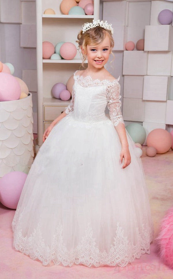 Trendy White Half Sleeve Kids Prom Gown GCH0163