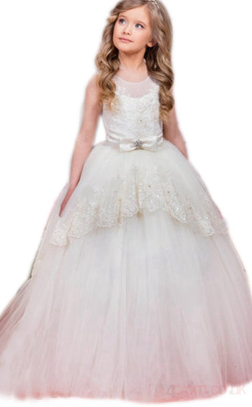 Trendy Lace Beading White Kids Prom Gown GCH0165