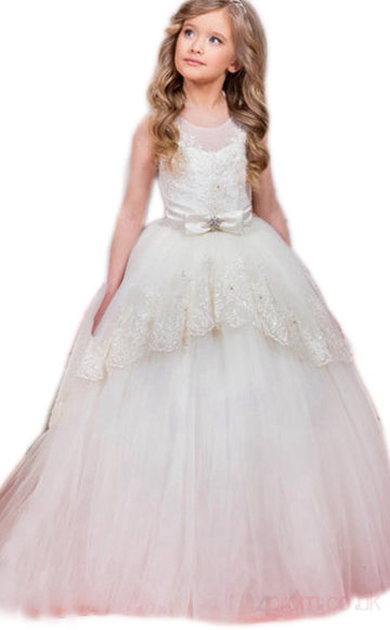 childs prom dress Trendy Lace Beading White Kids Prom Gown GCH0165