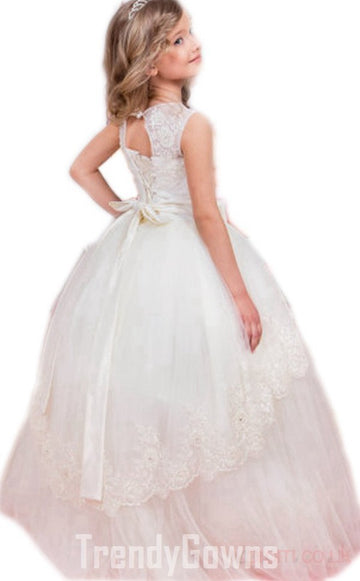 Trendy Lace Beading White Kids Prom Gown GCH0165