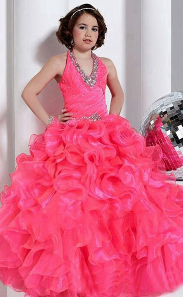 Trendy Kids Organza V-neck Puffy Ball Prom Gown GCH0166