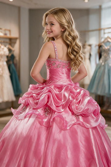 Trendy Kids Organza Straps Beading Puffy Ball Prom Gown GCH0167