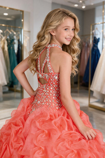 Trendy Girls Organza Straps Beading Puffy Ball Party Gown GCH0169