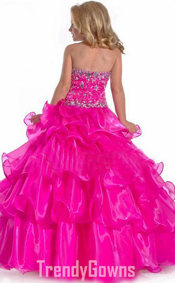 Trendy Fuchsia Organza Straps Puffy Ball Party Gown GCH0170