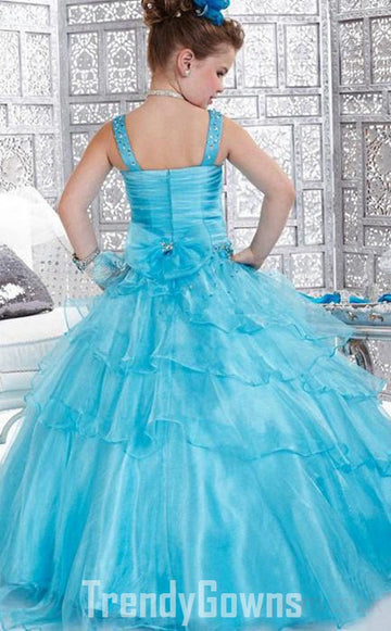 Trendy Light Blue Organza Ruffles Kids Puffy Ball Prom Gown GCH0171