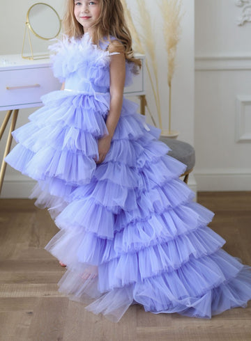 Lavender Blue Kids Girls High Low Princess Gowns CH0177