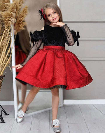Kids Girls Vintage Black-Red Children Birthday Ball Gowns CH0178