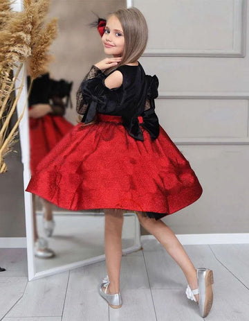 Kids Girls Vintage Black-Red Children Birthday Ball Gowns CH0178