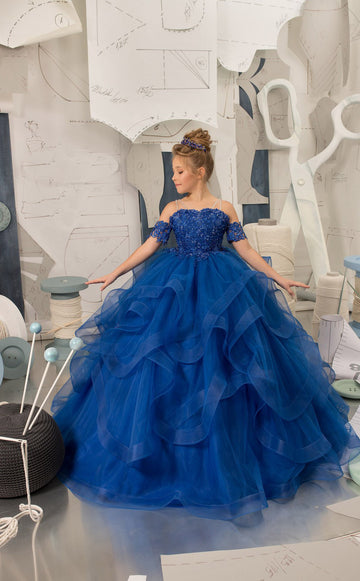 Trendy Royal Blue Tulle Princess Kids Ball Prom Gown GCHK212