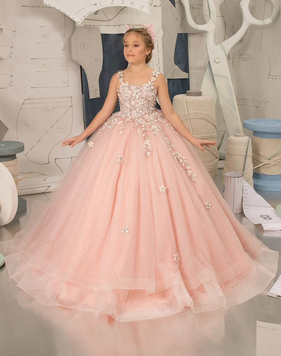 Kids Girls Pink Lace Princess Party Gowns CHK228