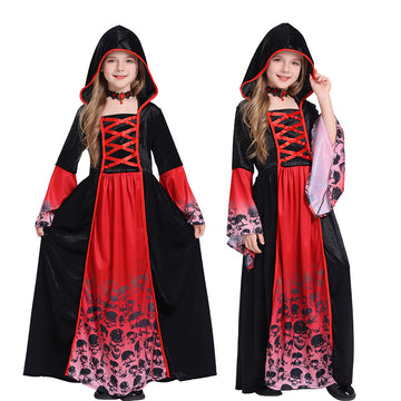 Halloween Kid's Witch Cosplay Black Horror Skull Costume CST003