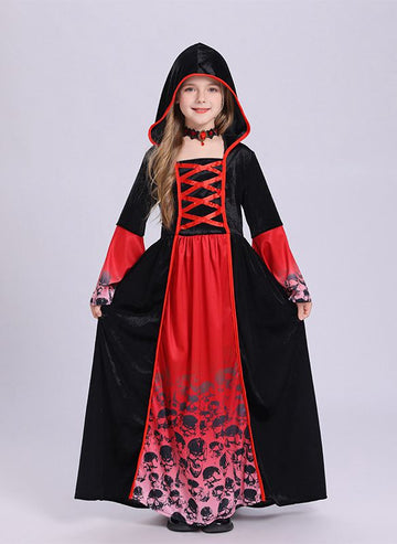 Halloween Kid's Witch Cosplay Black Horror Skull Costume CST003