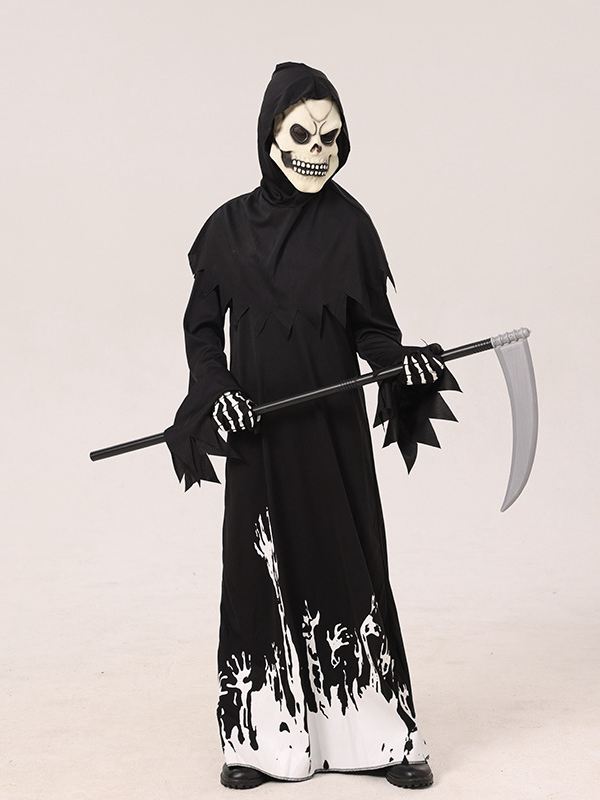 Children's Halloween Death Reaper Cosplay Black Skeleton Costume CST004