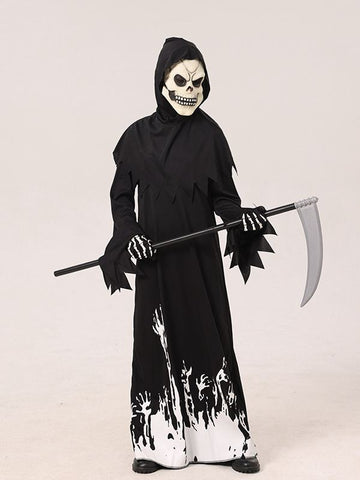 Children's Halloween Death Reaper Cosplay Black Skeleton Costume CST004