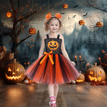 Girls Halloween Pumpkin Makeup Ball Costume CST026