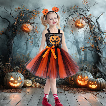 Girls Halloween Pumpkin Makeup Ball Costume CST026