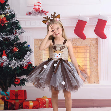 Girls Christmas Elk Princess Dress UP CST033