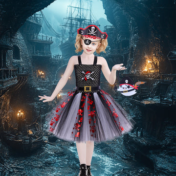 Girls Halloween Pirate Costume Skull Dress UP CST036