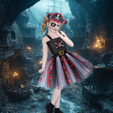 Girls Halloween Pirate Costume Skull Dress UP CST036