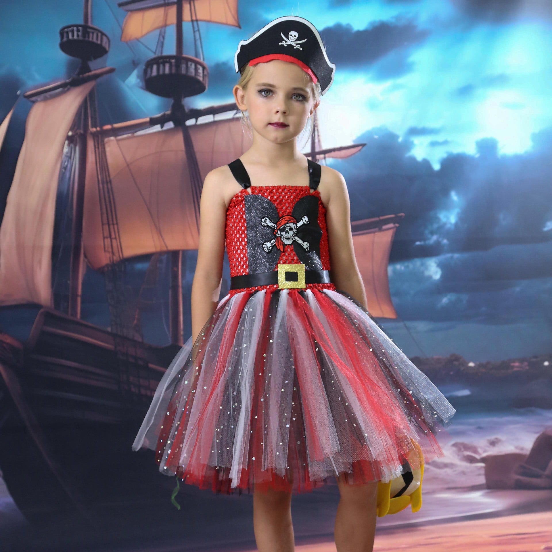 Girls Halloween Skull Costume for Caribbean Pirate Dress UP CST049