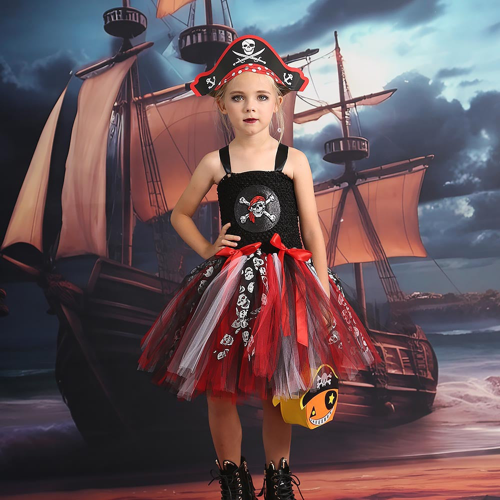 Girls Halloween Skull Costume for Caribbean Pirate Dress UP CST050