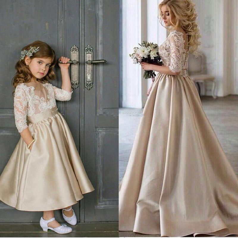 Long Sleeve Champagne Mother Daughter Matching Formal Dress GFGD467
