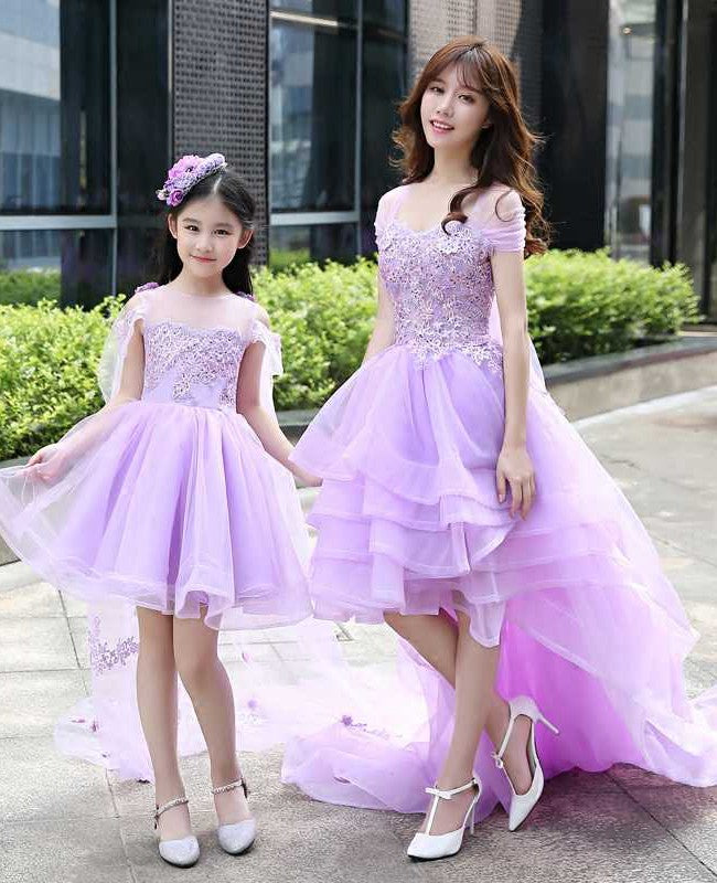 Lilac High Low Mother Daughter Matching Formal Dress GFGD469