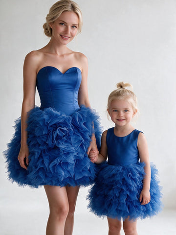 Royal Blue Short Mother Daughter Matching Ball Gown FGD472