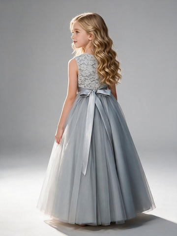 A-line Silver Tulle Lace Flower Girl Dress FGD548