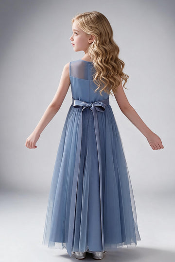 Dusty Blue Tulle A-line Flower Girl Dress FGD551