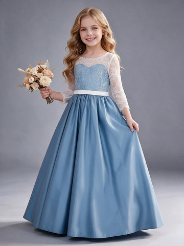 Dusty Blue Long Sleeve Flower Girl Dress FGDA006