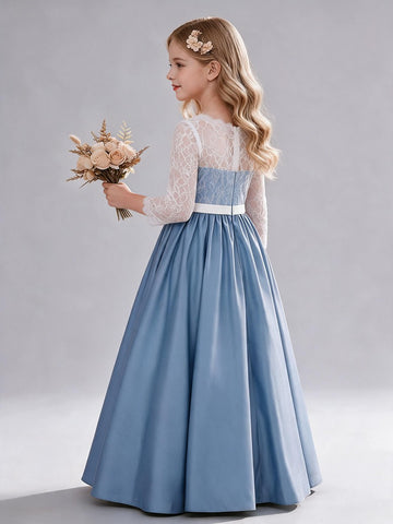 Dusty Blue Long Sleeve Flower Girl Dress FGDA006