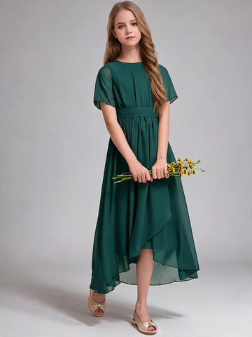 High Low Short Sleeve Junior Bridesmaid Dress FGDA007
