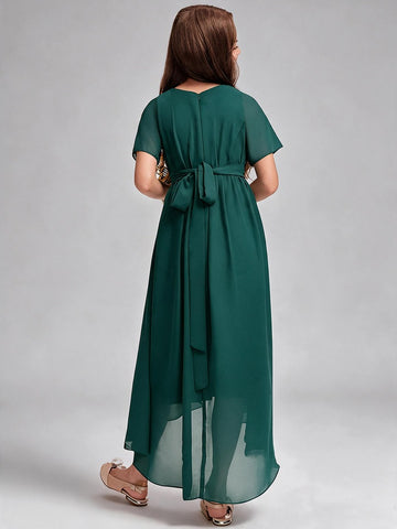 High Low Short Sleeve Junior Bridesmaid Dress FGDA007