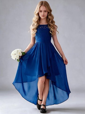 High-low Navy Chiffon Junior Bridesmaid Dress FGDA009