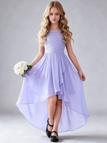 High-low Navy Chiffon Junior Bridesmaid Dress FGDA009