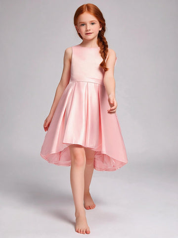 Pink Satin High Low Junior Bridesmaid Dress FGDA15