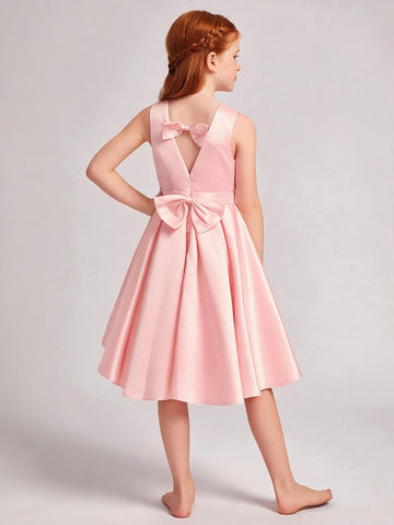 Pink Satin High Low Junior Bridesmaid Dress FGDA15