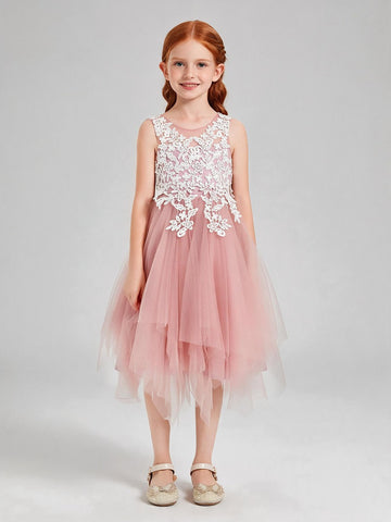 Spring/Summer Short Tulle Lace Flower Girl Dress FGDA17