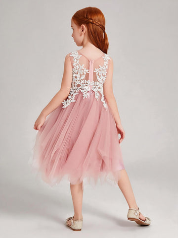 Spring/Summer Short Tulle Lace Flower Girl Dress FGDA17