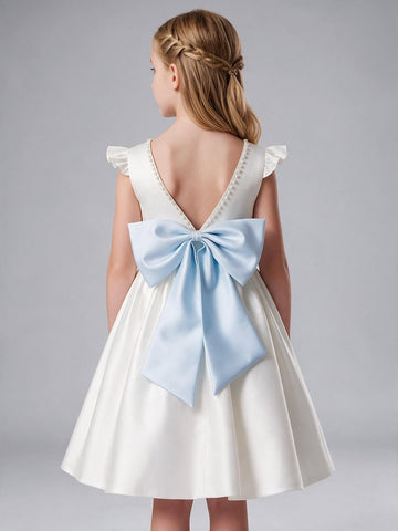 Simple Satin Short Flower Girl Dress FGDA25