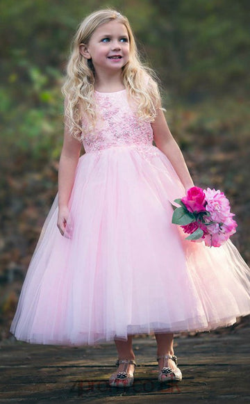 Pink Tea Length Ball Gown GACH006