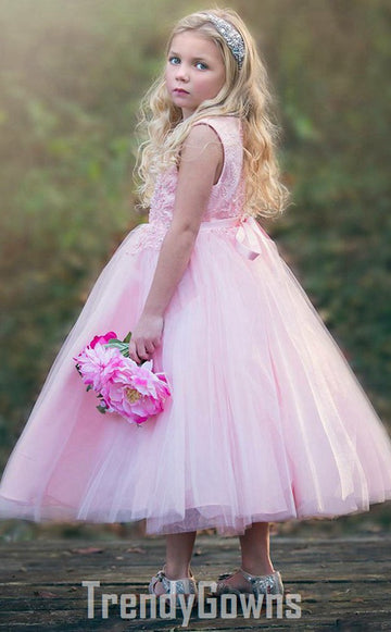 Pink Tea Length Ball Gown GACH006