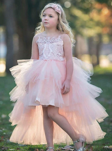 Pink Girls High Low Pageant Dress GACH007