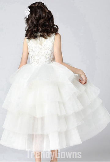 Kids High Neck White First Communion Gowns GACH015